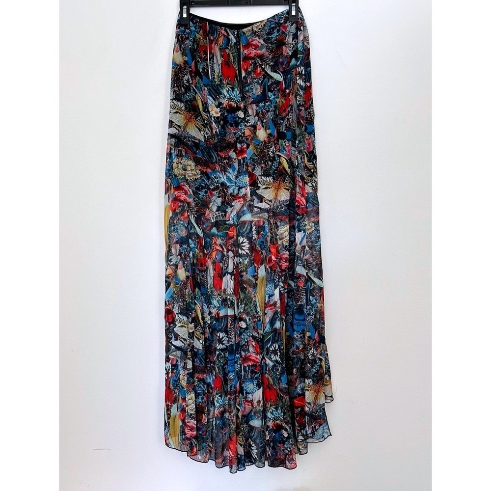 Alice + Olivia Chiffon Maxi Skirt 4 High Low Menagerie Floral NWT Whimsy